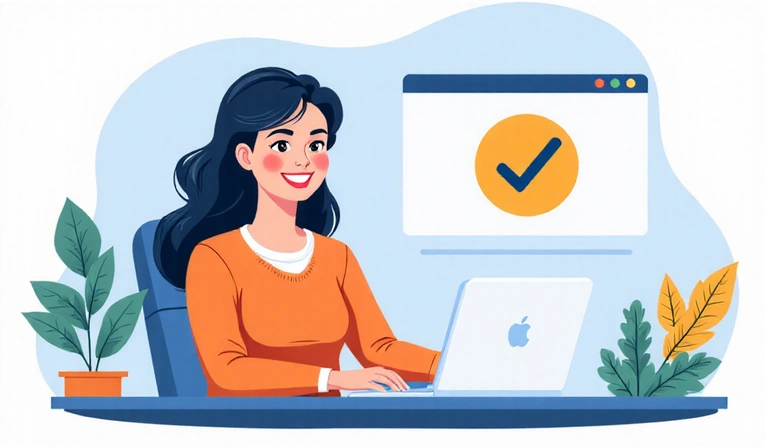 Egy elégedett ügyfél illusztrációja, aki online konzultációt fejez be, mosolyogva és egy pipát látva a képernyőn.